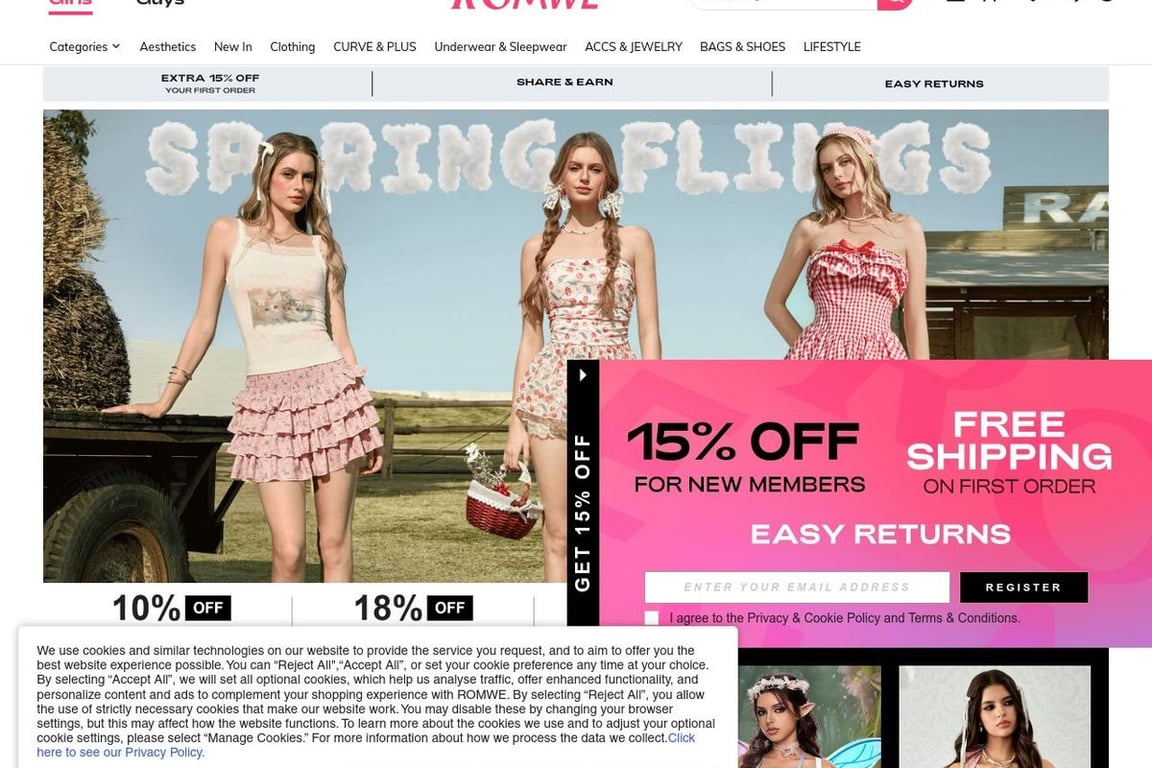 Romwe UK homepage