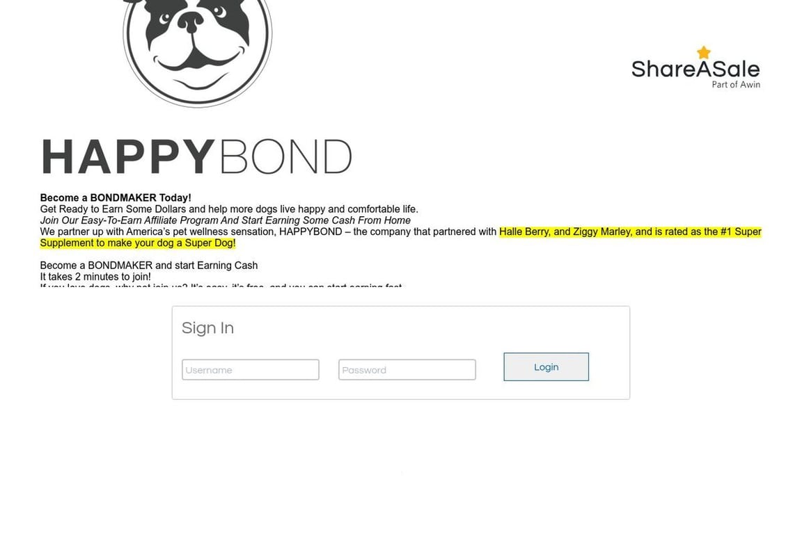 Happy Again Pet affiliate program signup page