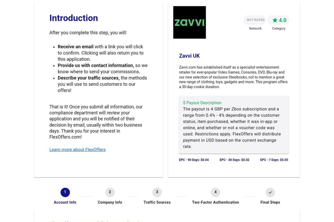 Zavvi UK affiliate program signup page