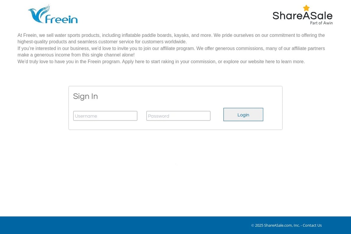 FreeinSUP affiliate program signup page