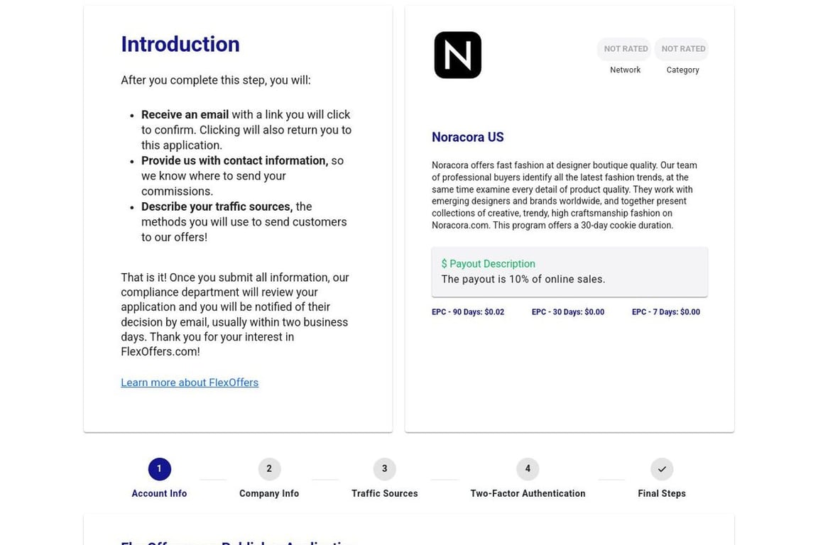 Noracora US affiliate program signup page