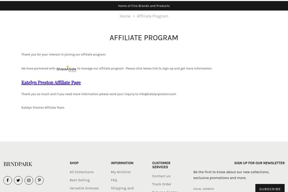 Katelyn Preston affiliate program signup page