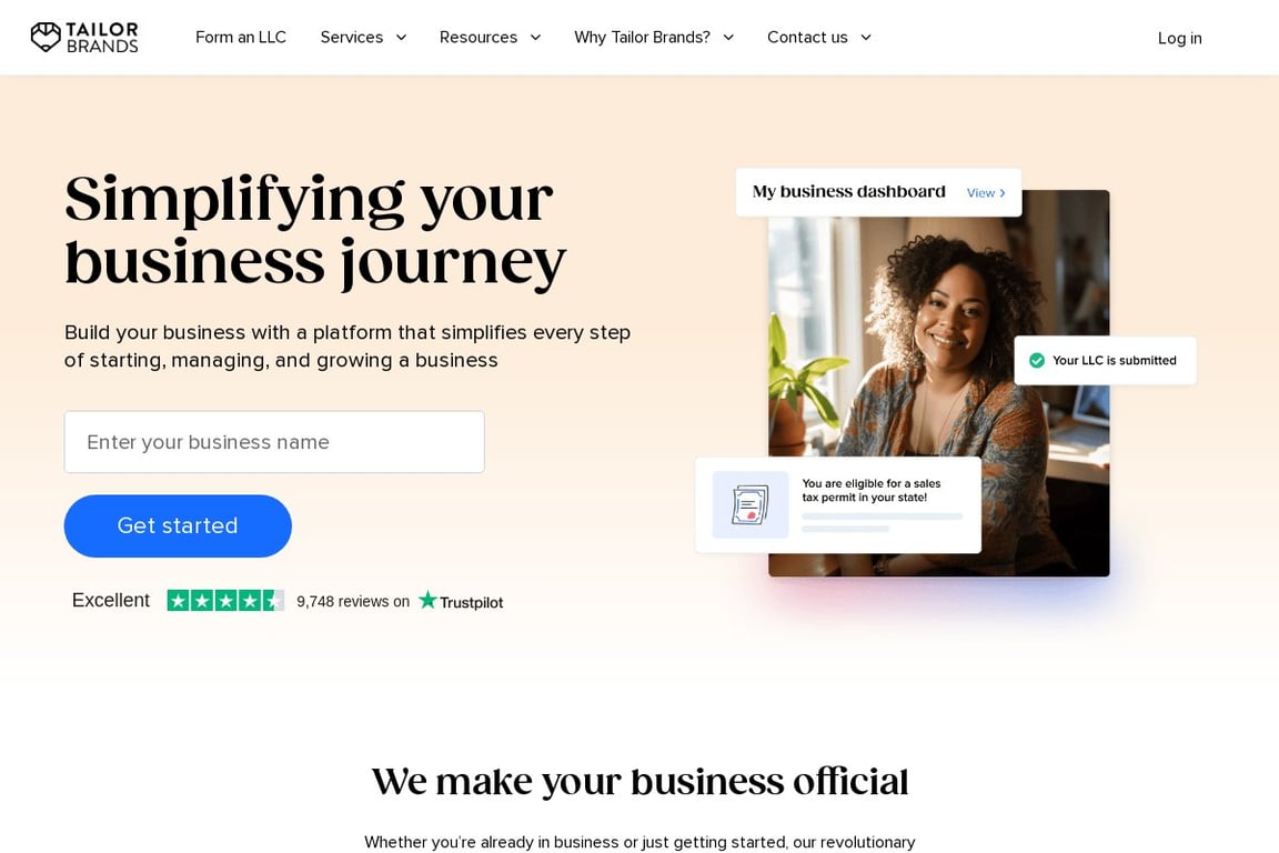 Tailor Brands homepage