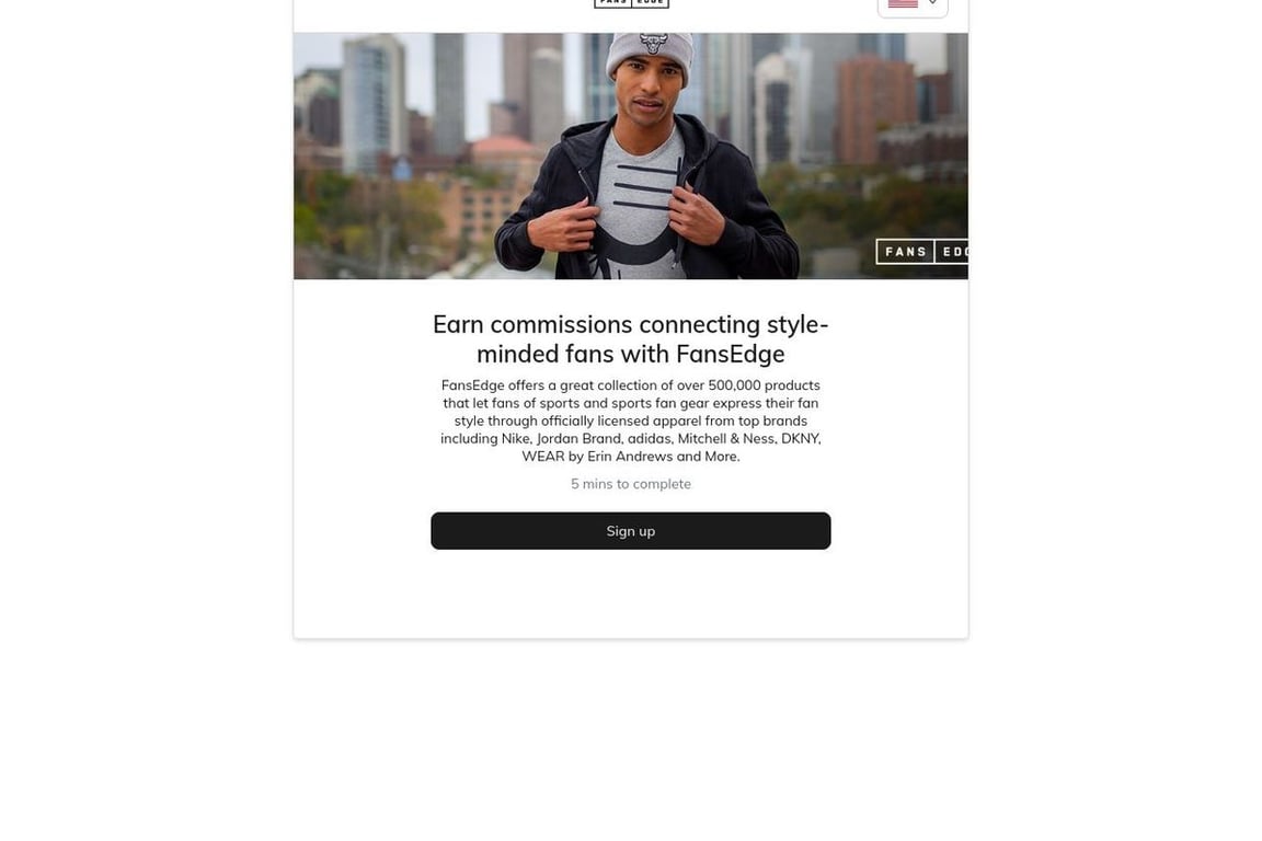 FansEdge affiliate program signup page