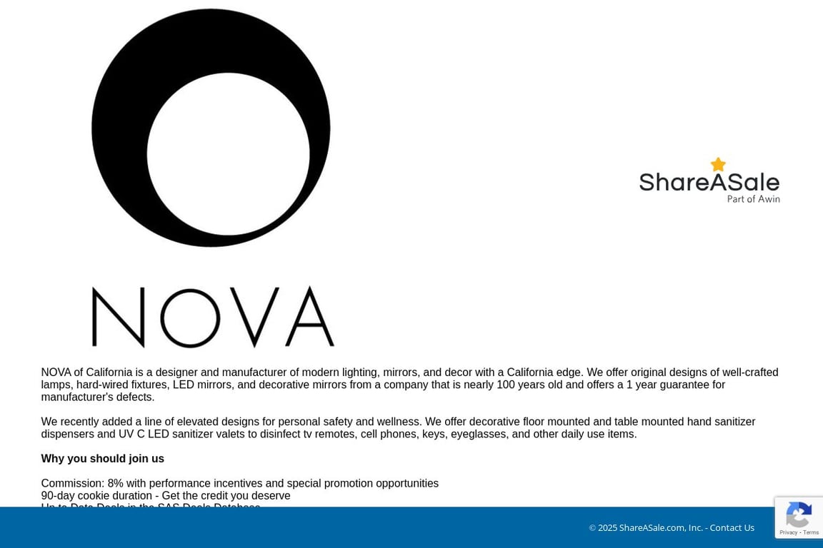 NOVA of California affiliate program signup page