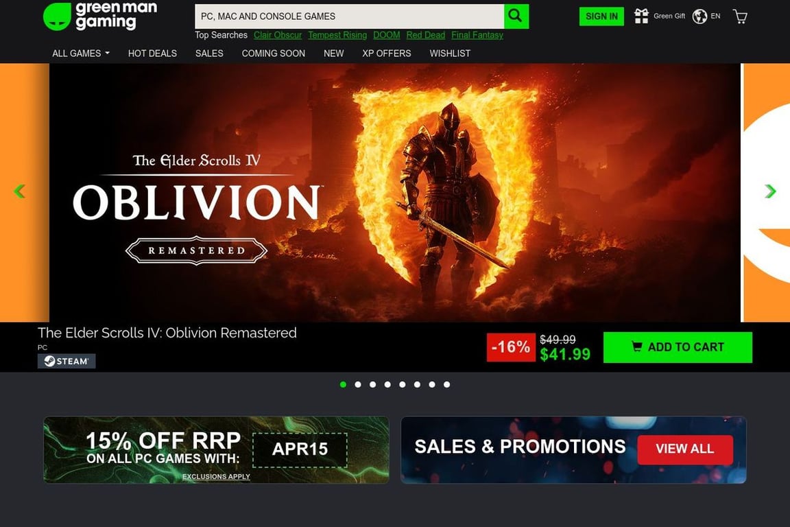 Green Man Gaming homepage