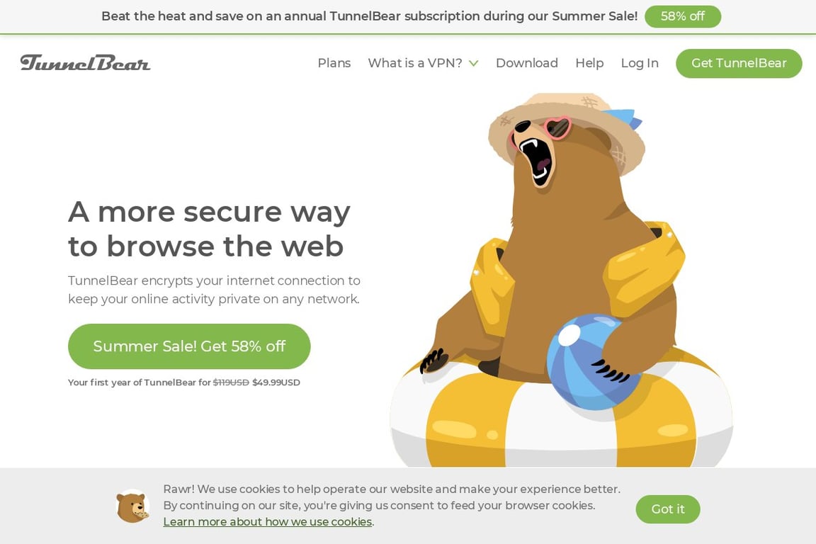 TunnelBear homepage