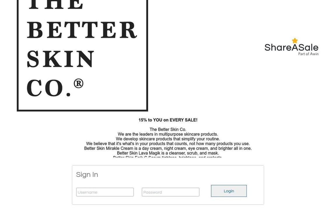 The Better Skin Co. affiliate program signup page