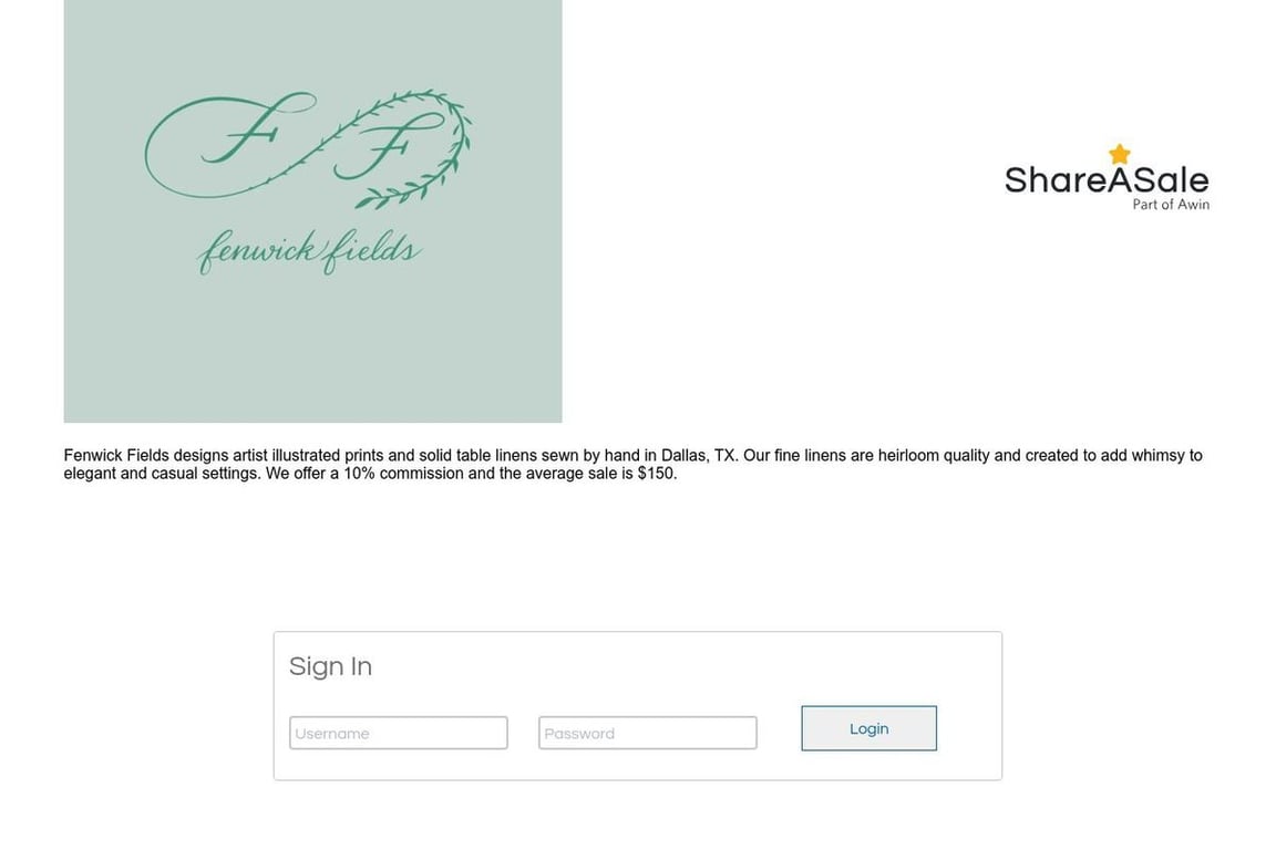 Fenwick Fields, LLC affiliate program signup page