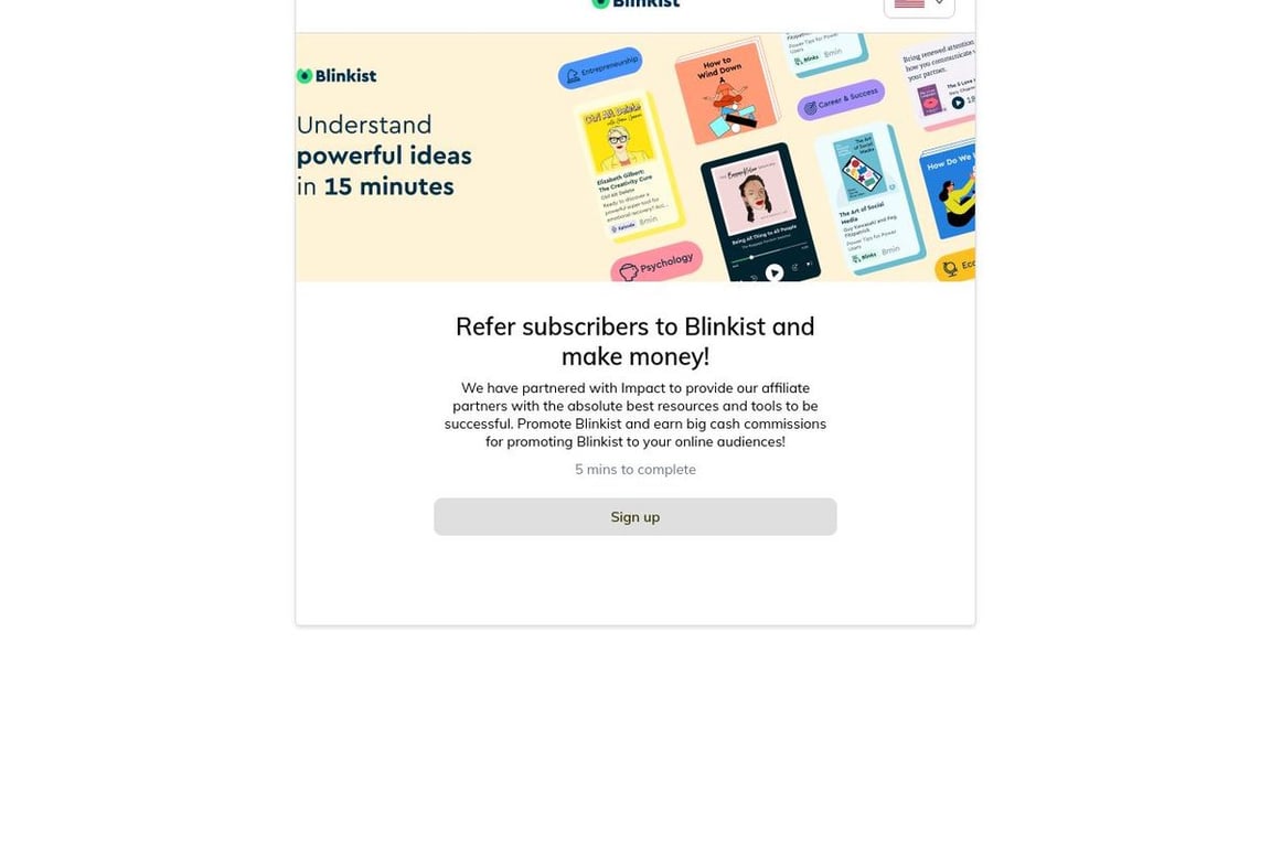 Blinkist affiliate program signup page