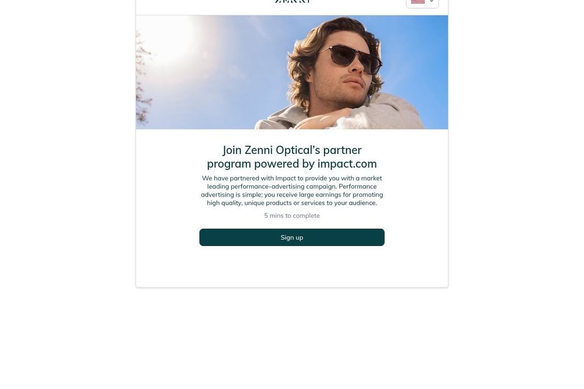 Zenni Optical affiliate program signup page