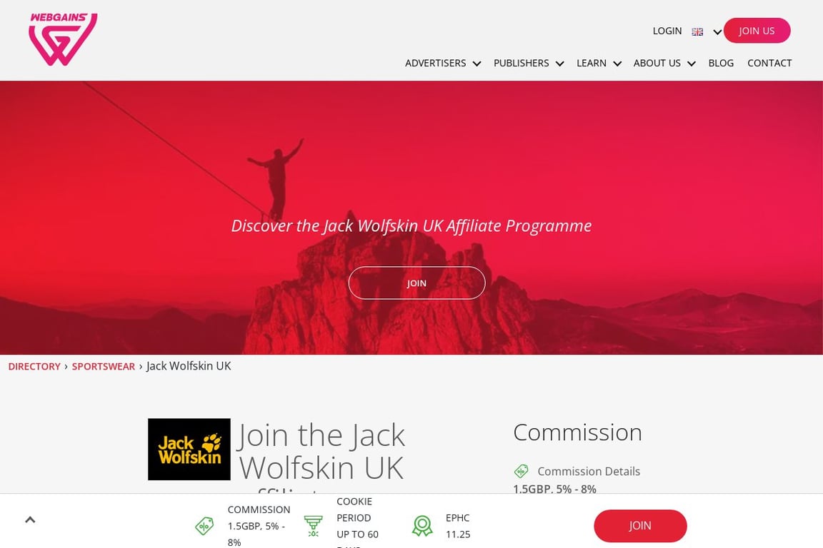Jack Wolfskin USA affiliate program signup page
