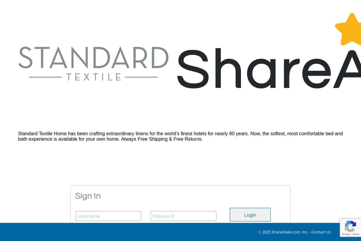 Standard Textile Home affiliate program signup page