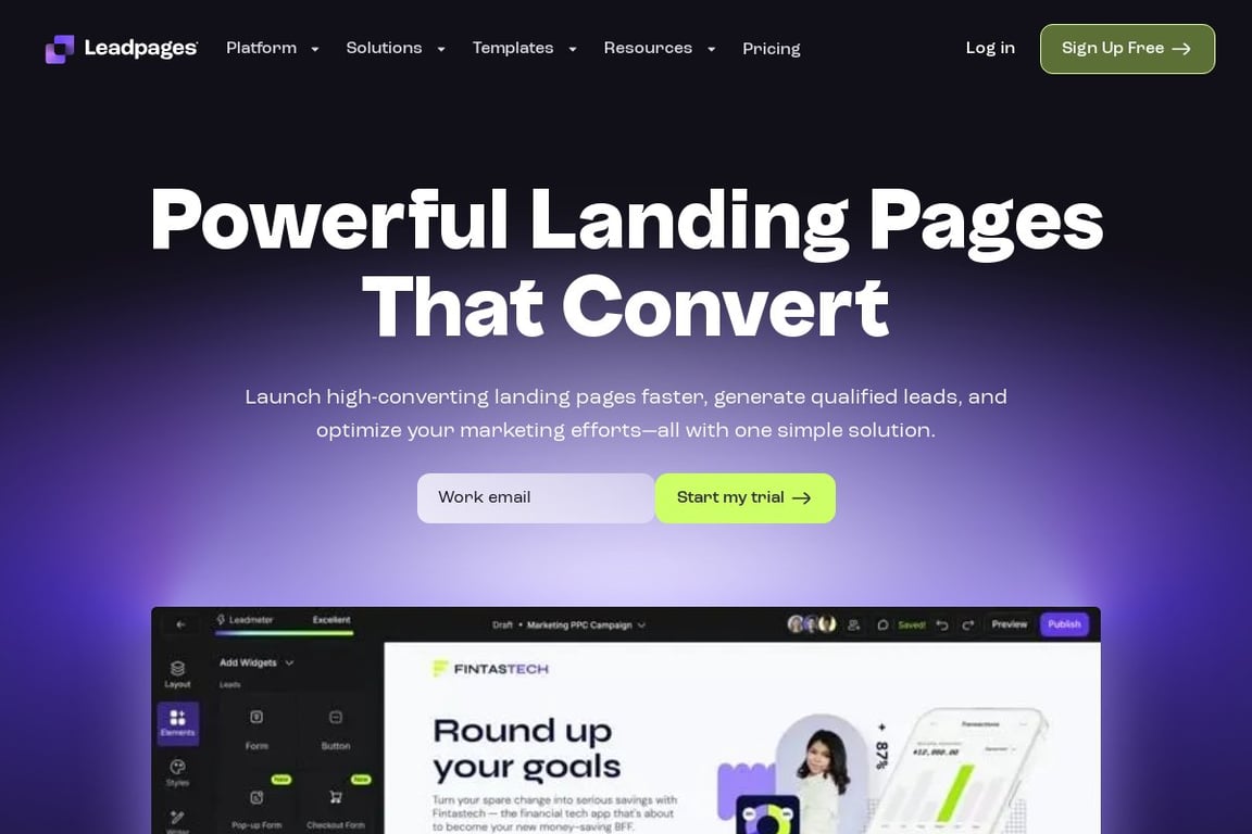 Leadpages homepage