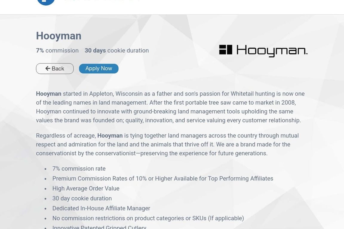Hooyman affiliate program signup page