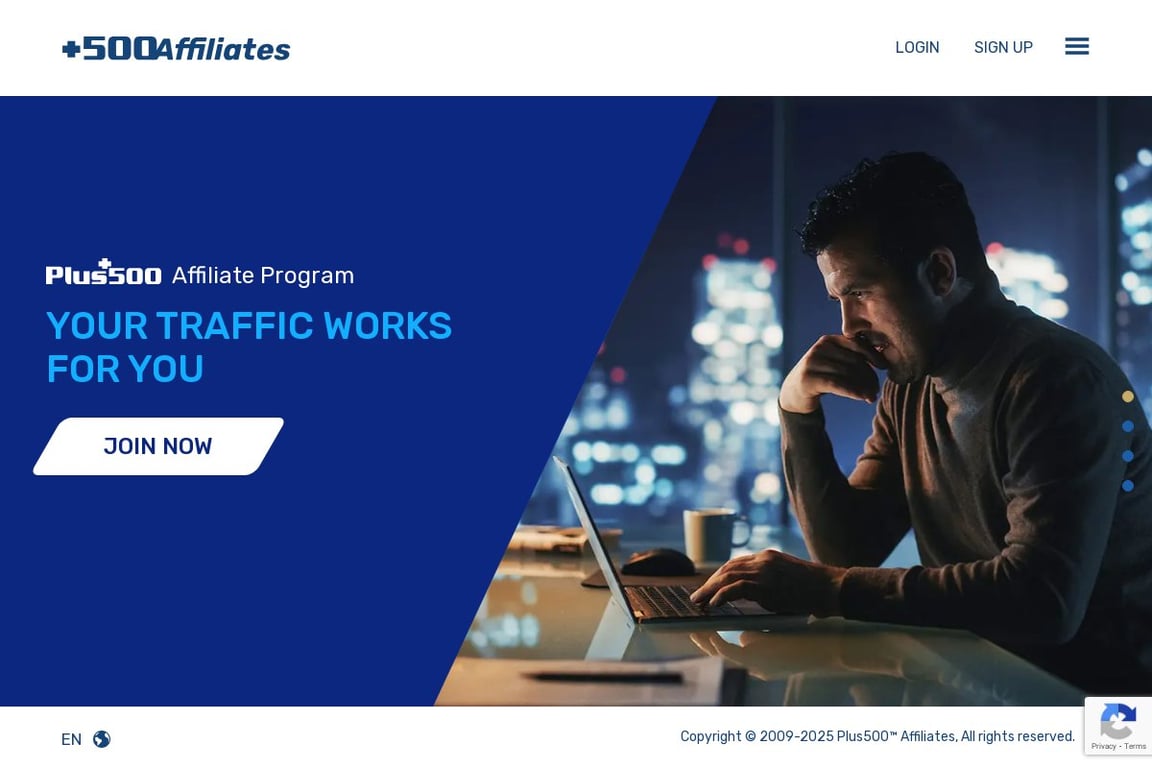 Plus500 affiliate program signup page