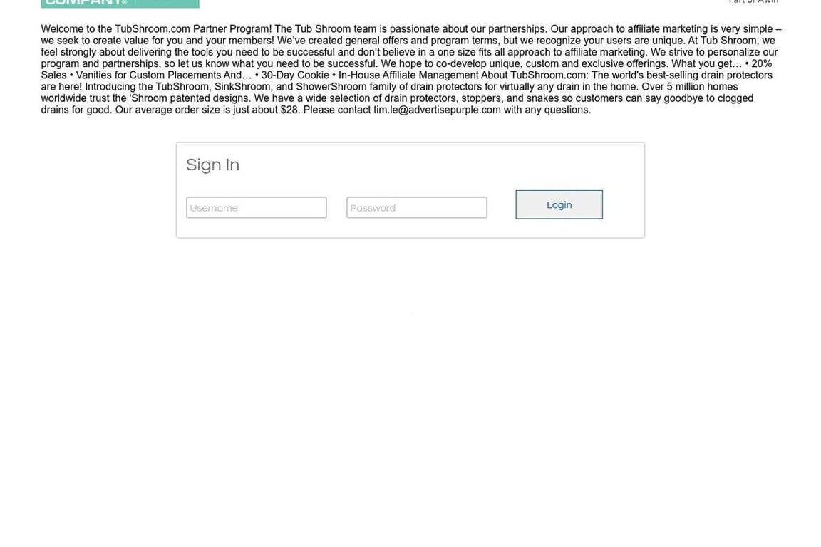 The Shroom Company affiliate program signup page