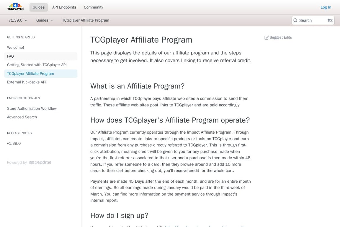 TCGplayer affiliate program signup page