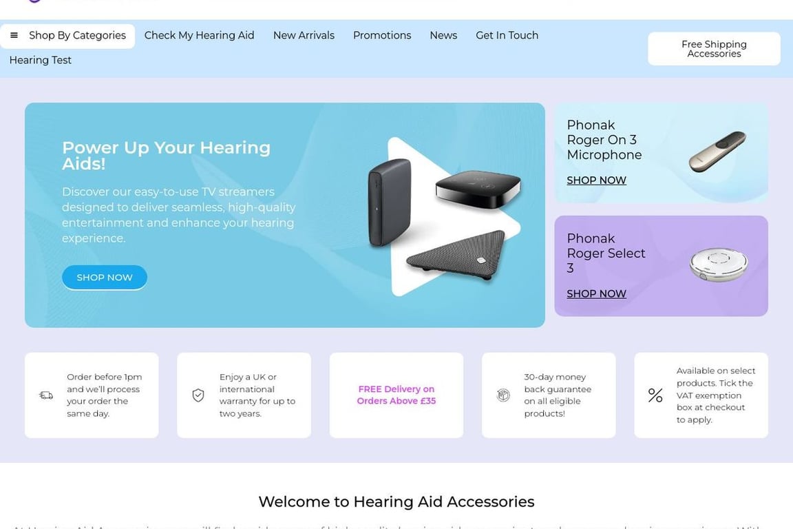 Hearing aid accessories homepage
