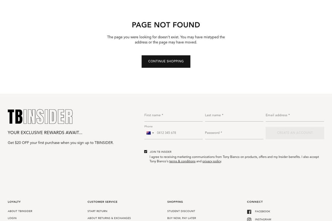 Tony Bianco US affiliate program signup page