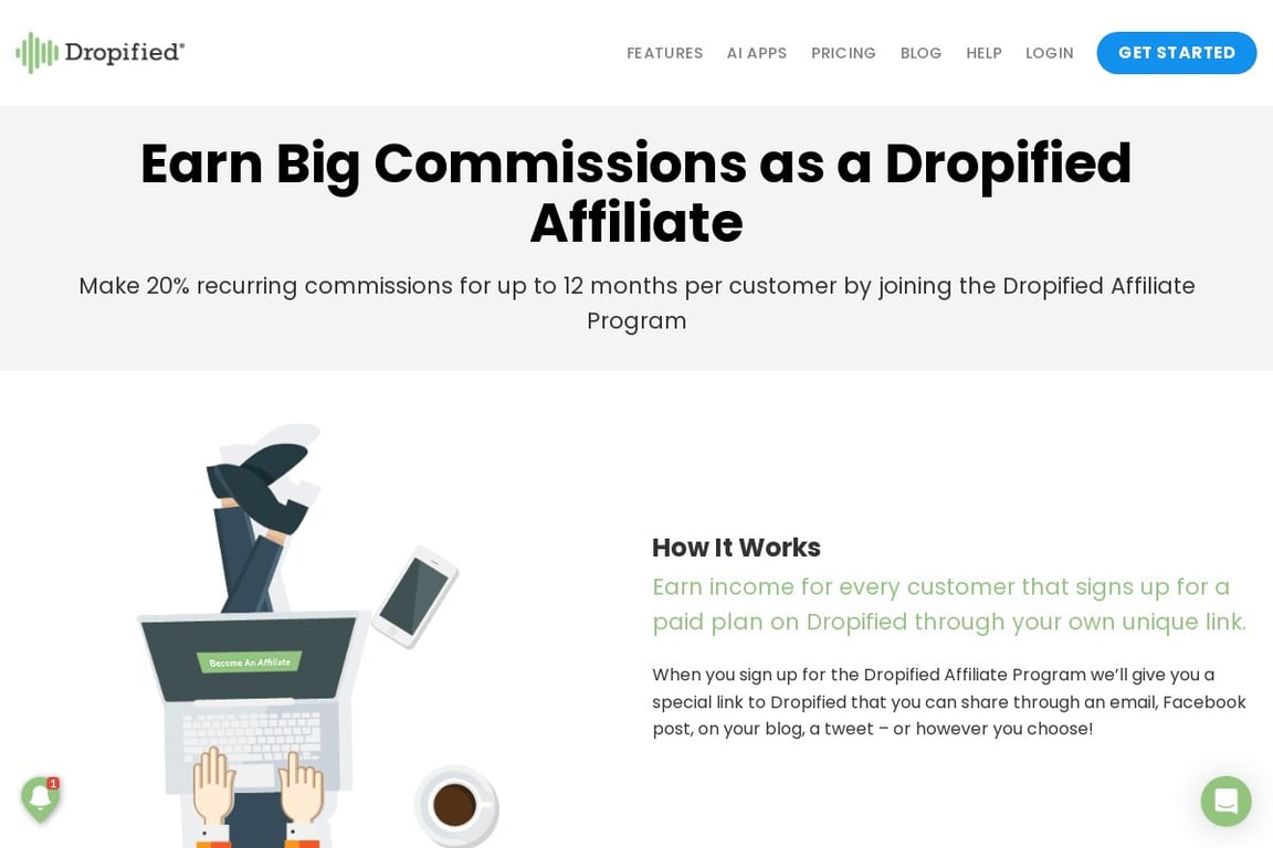 Dropified affiliate program signup page