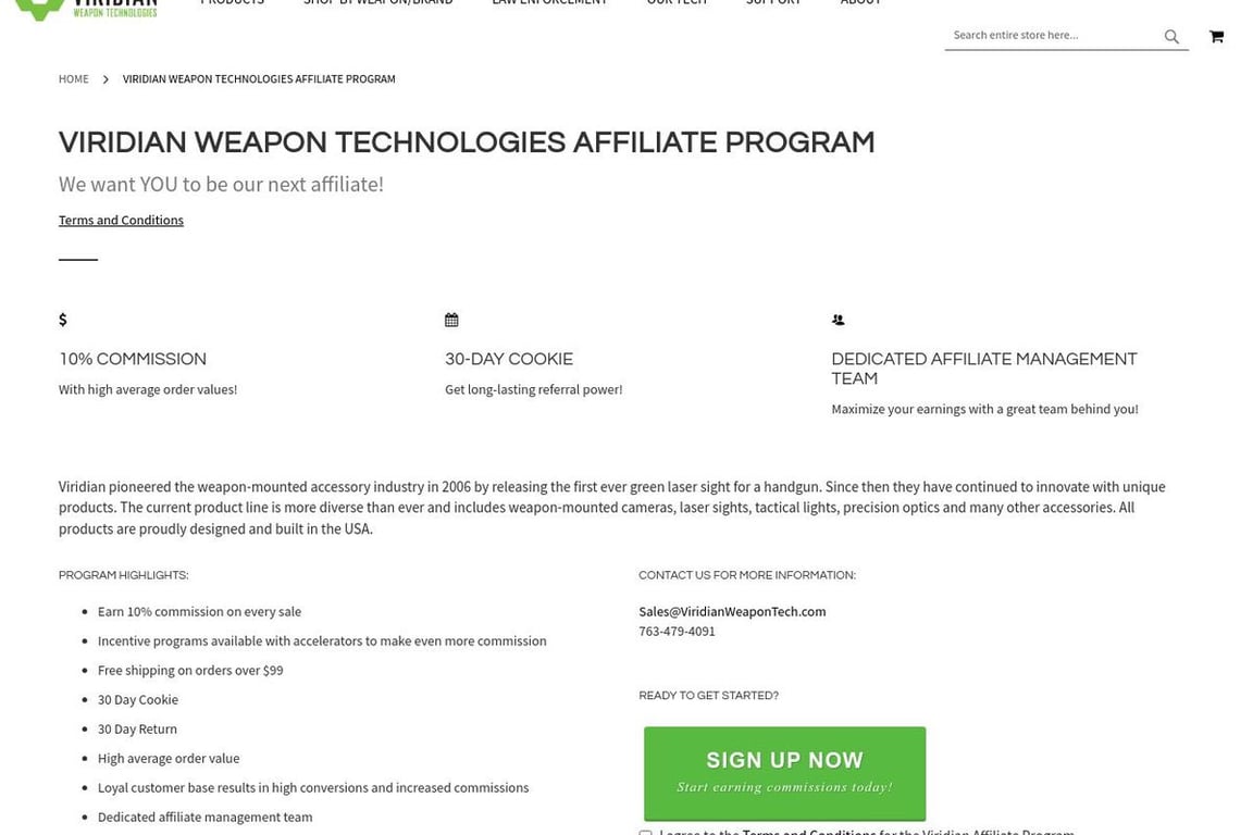 Viridian affiliate program signup page