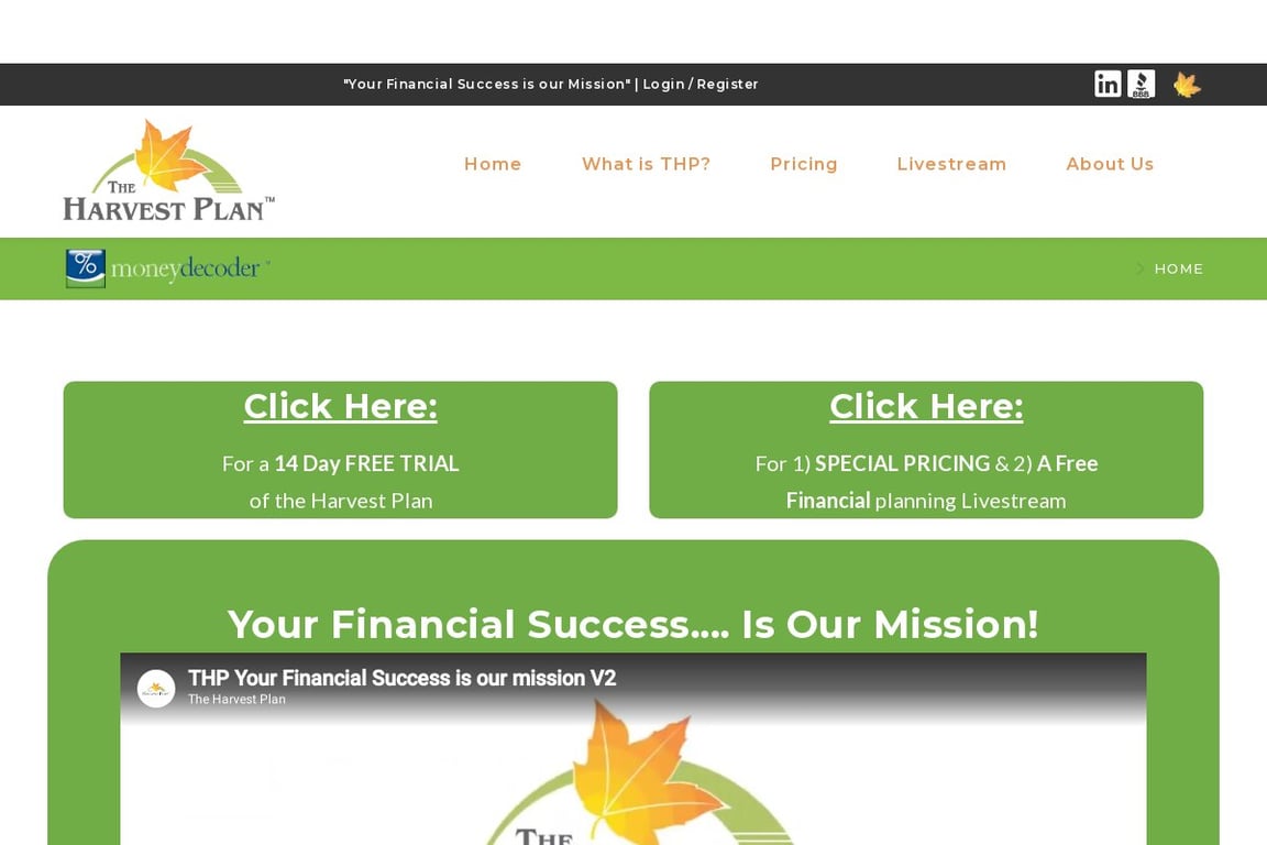 The Harvest Plan homepage