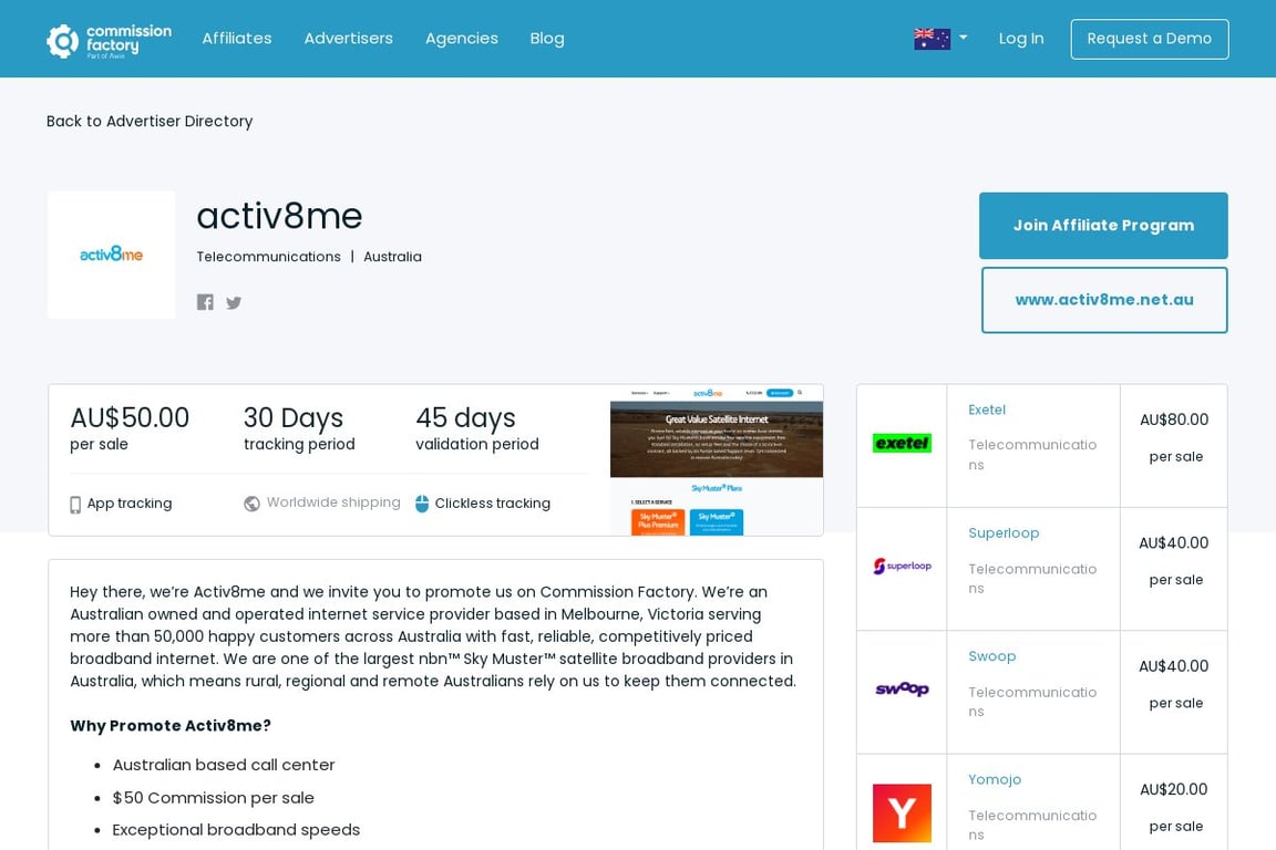 Activ8me AU affiliate program signup page