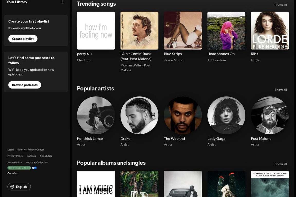 Spotify homepage