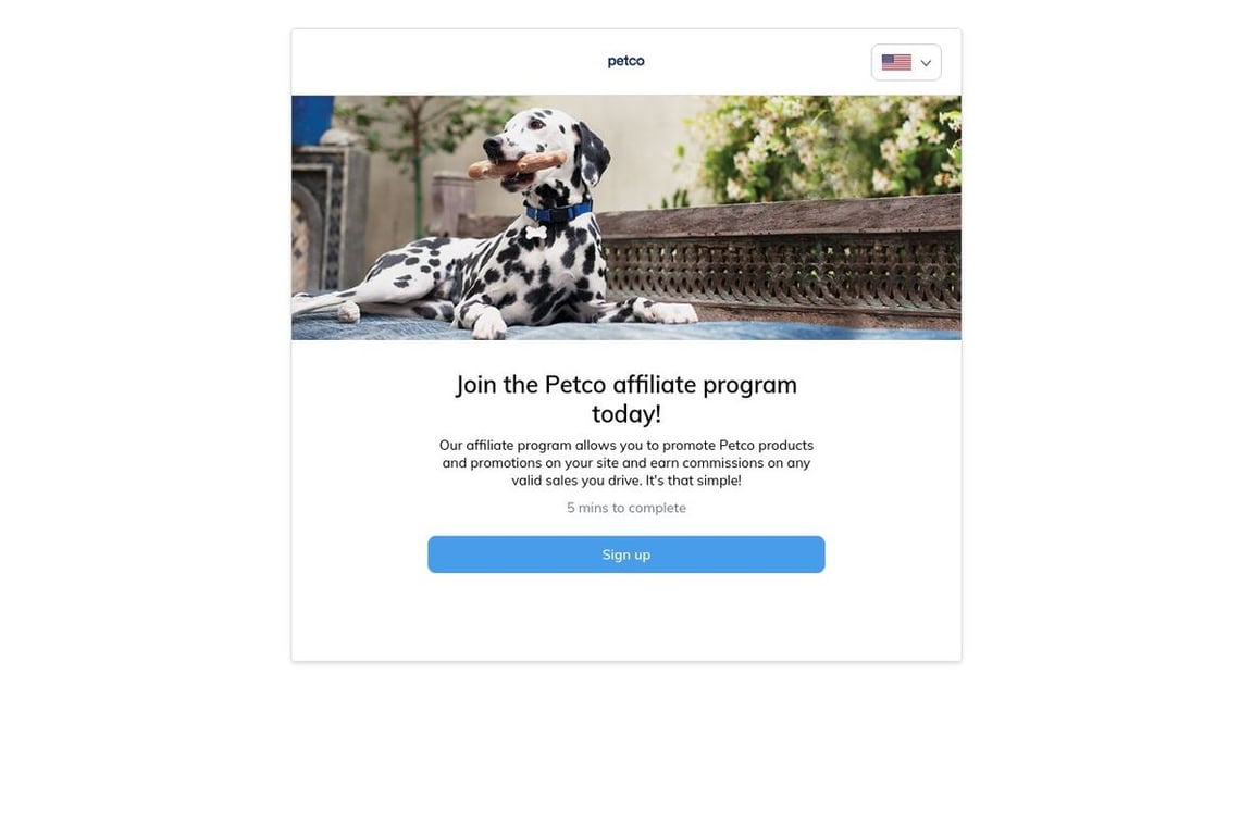 Petco affiliate program signup page