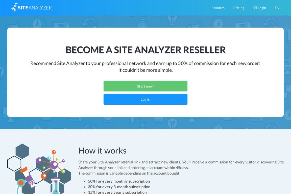 Site Analyzer affiliate program signup page