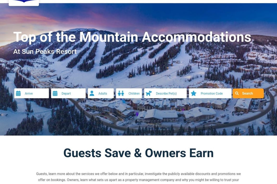 Top of the Mountain Accommodations homepage
