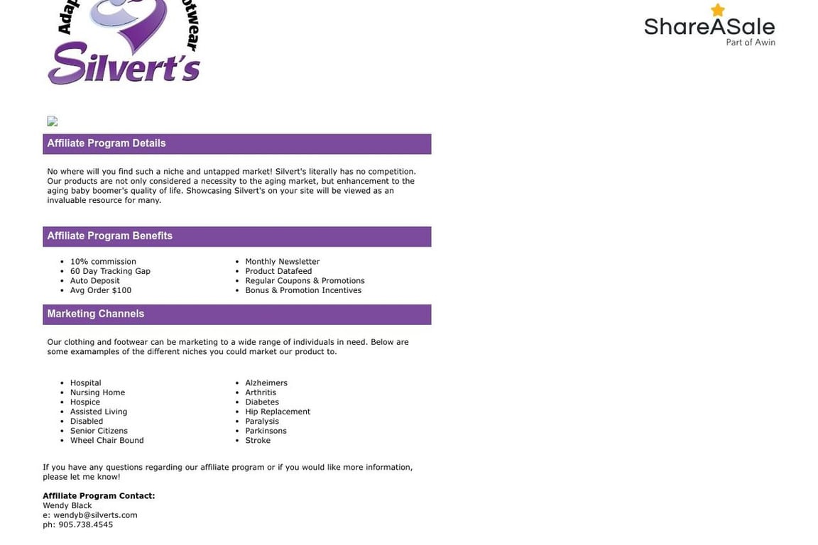Silverts Adaptive Clothing affiliate program signup page