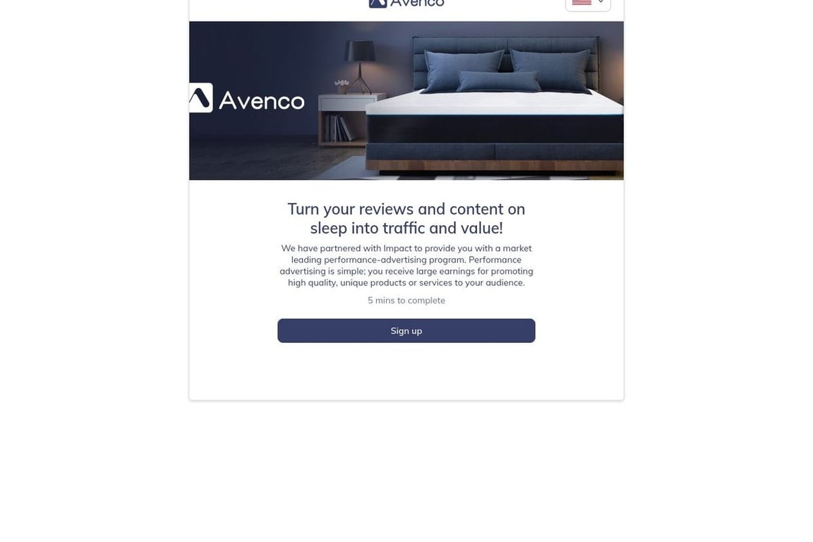 Avenco affiliate program signup page
