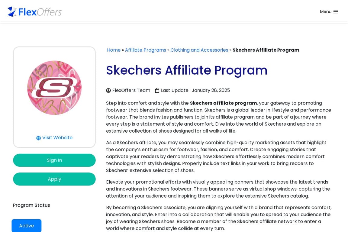 Skechers affiliate program signup page