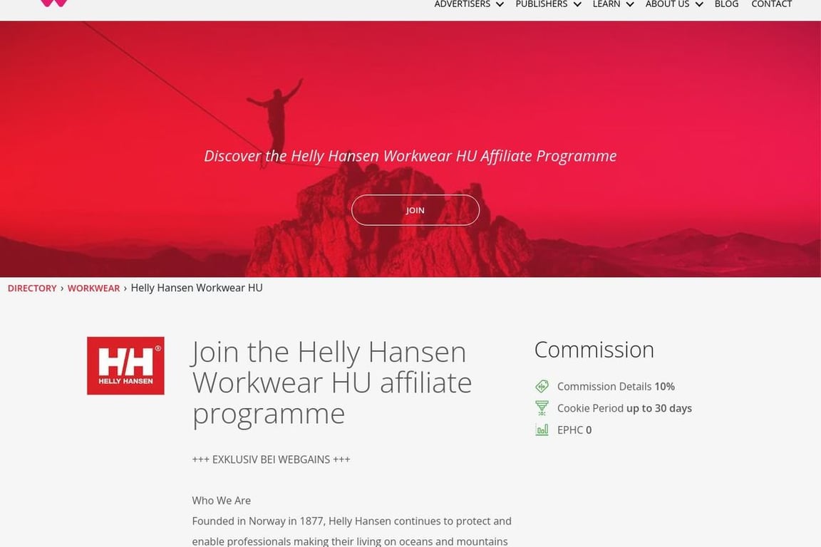 Helly Hansen Workwear UK affiliate program signup page