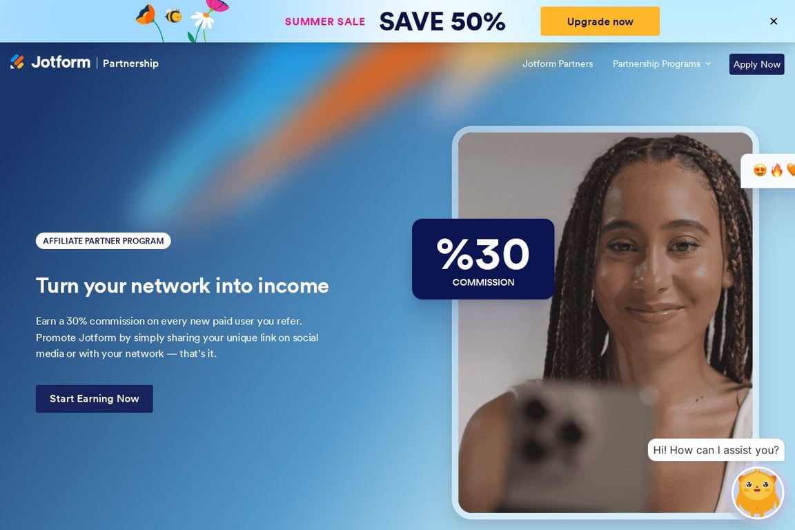 JotForm affiliate program signup page
