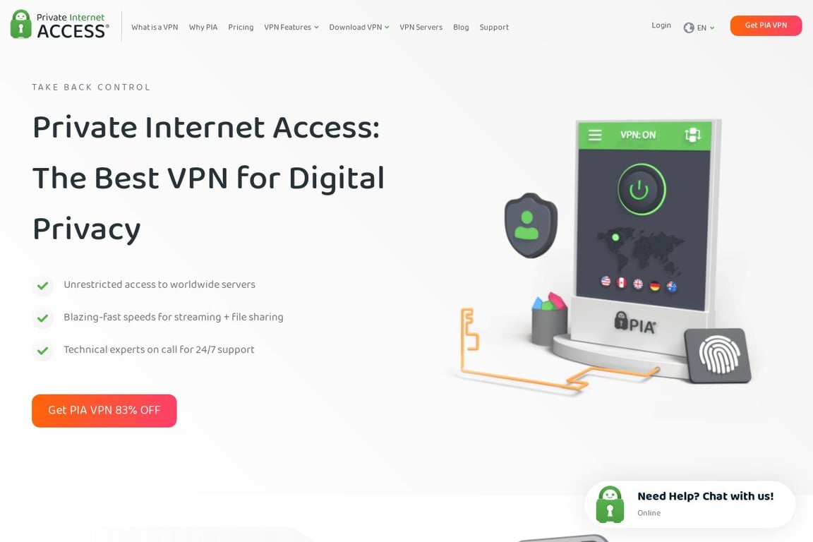 Private Internet Access homepage