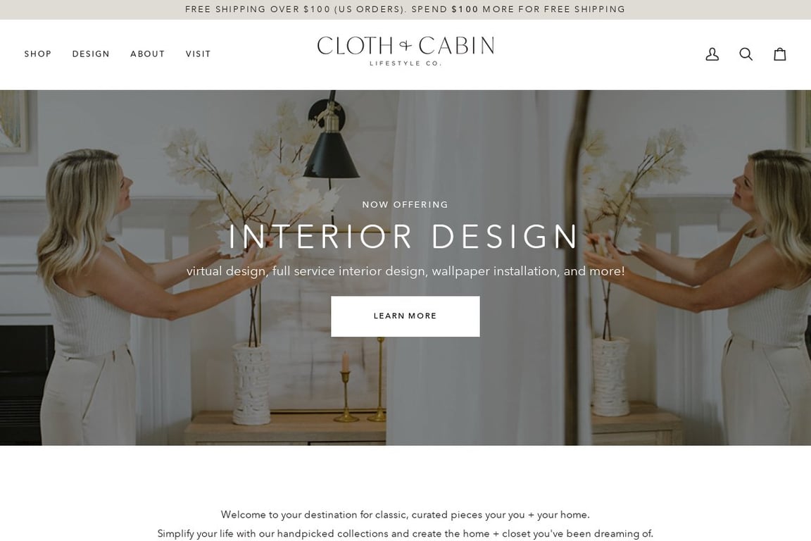 Cloth + Cabin homepage