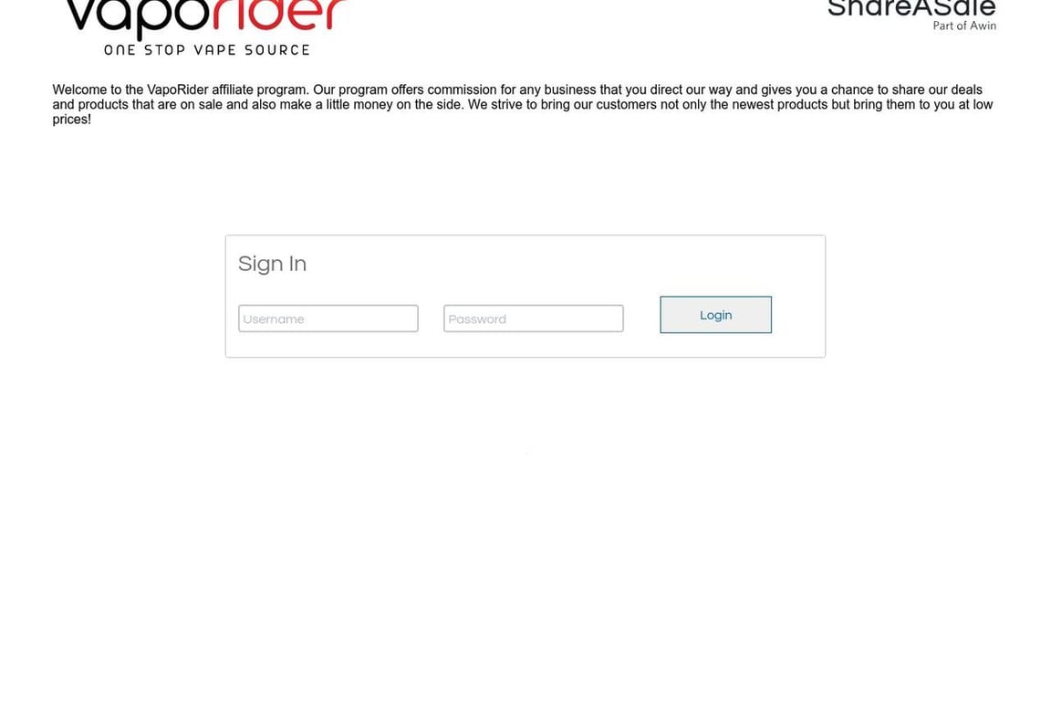 VapoRider affiliate program signup page