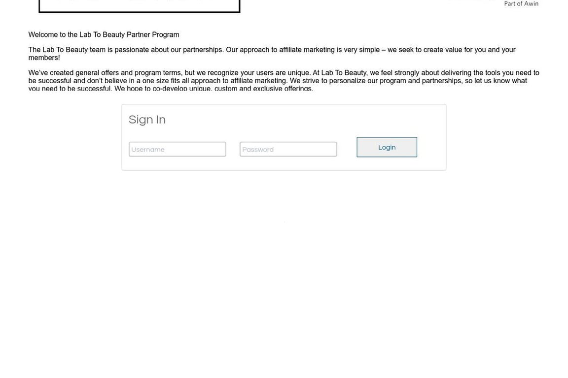 Lab to Beauty affiliate program signup page