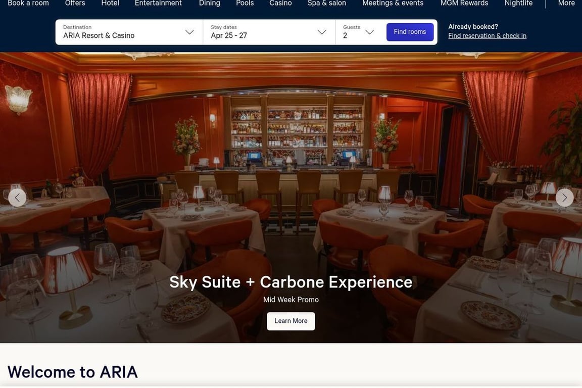 Aria Resort & Casino homepage