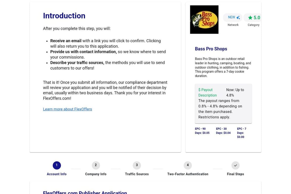 Bass Pro Shops affiliate program signup page