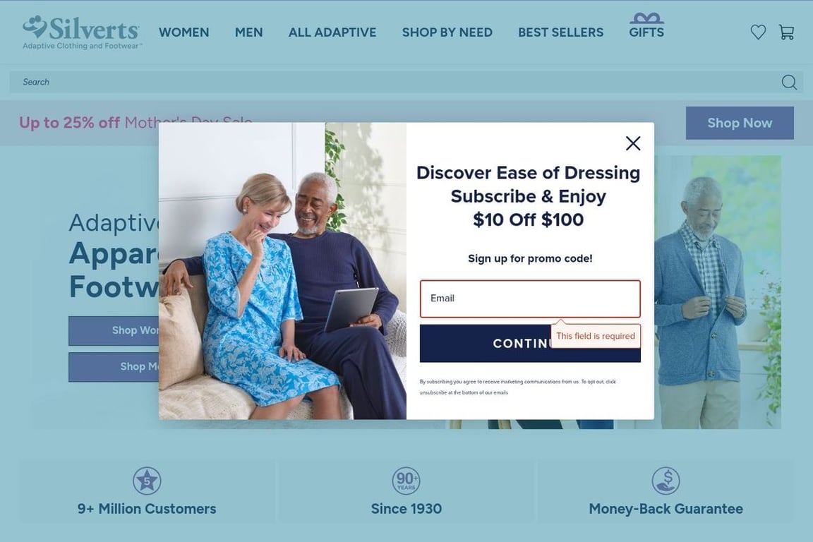 Silverts Adaptive Clothing homepage
