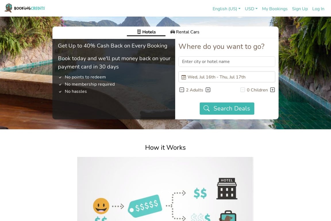 Bookingcredits.com homepage
