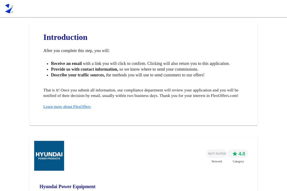 Hyundai Power Equipment affiliate program signup page