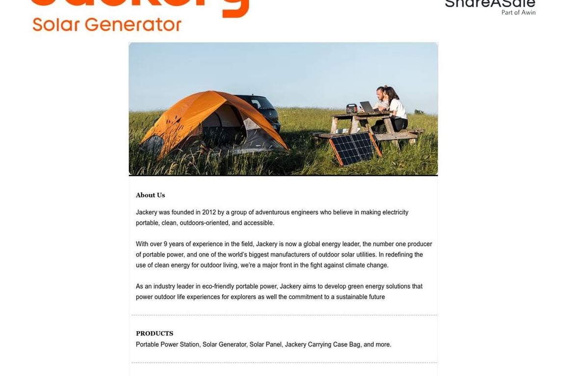 Jackery affiliate program signup page