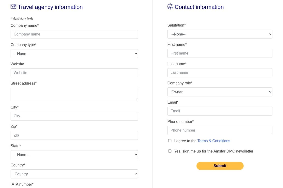 Amstar affiliate program signup page