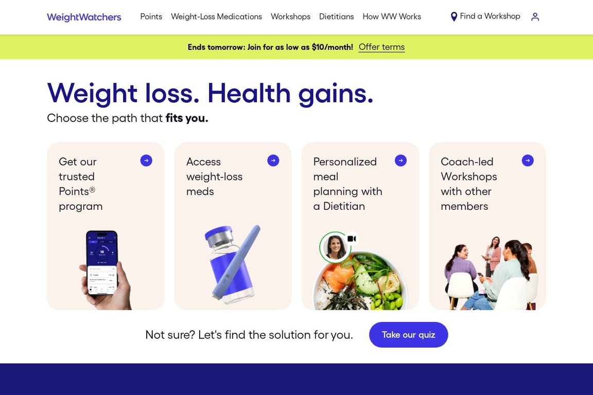 Weight Watchers Online homepage