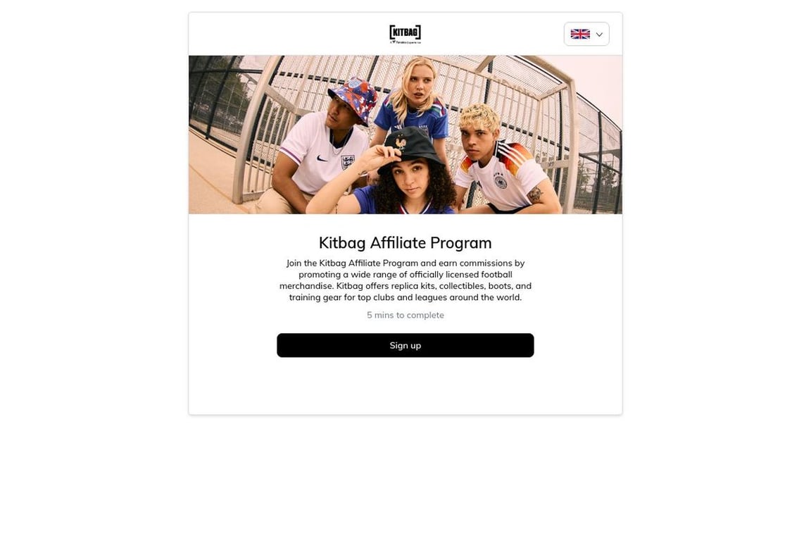 Kitbag (UK) affiliate program signup page
